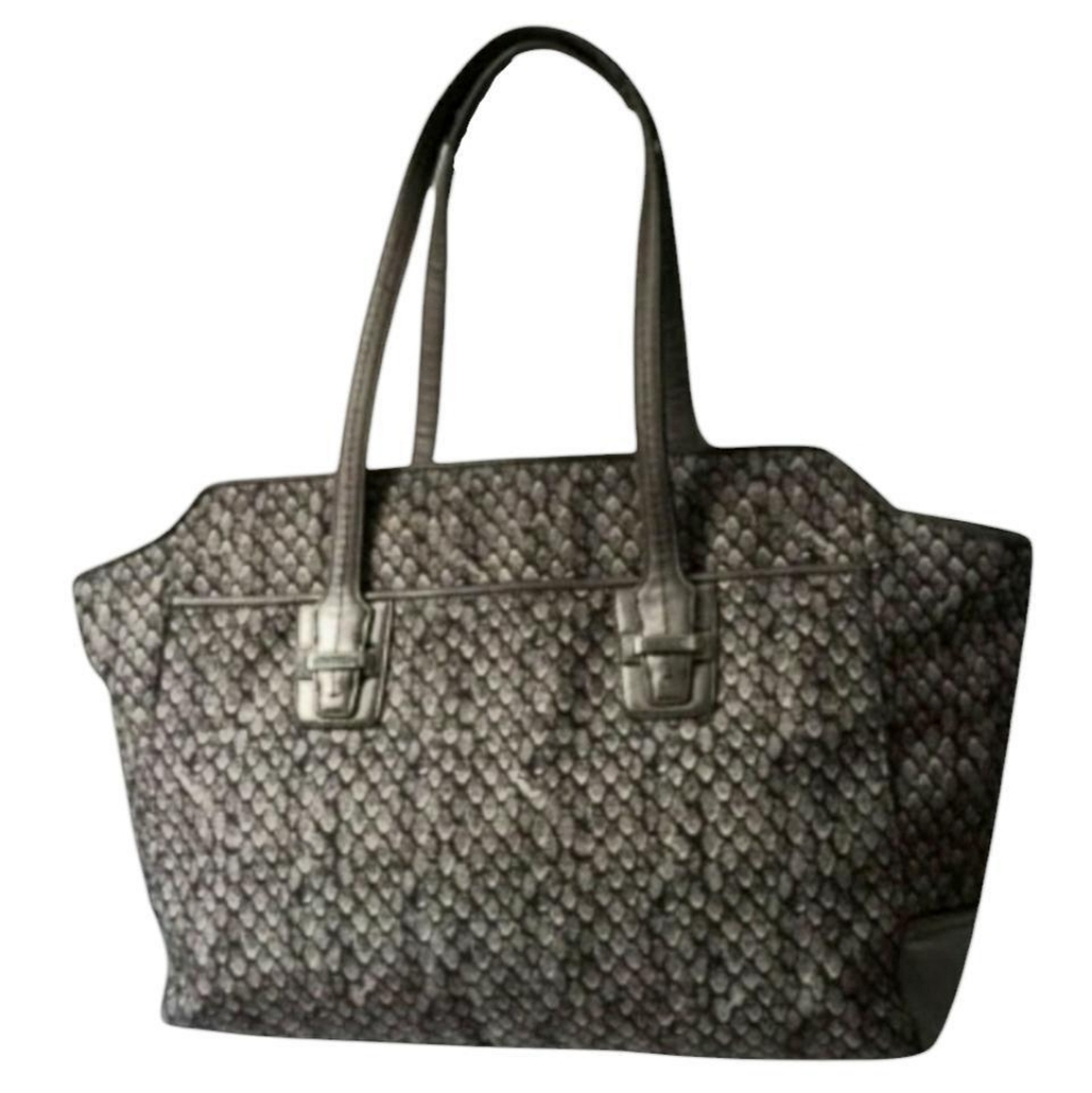 Coach Alexis Taylor Silver Gunmetal Snake Print Carryall Tote Bag